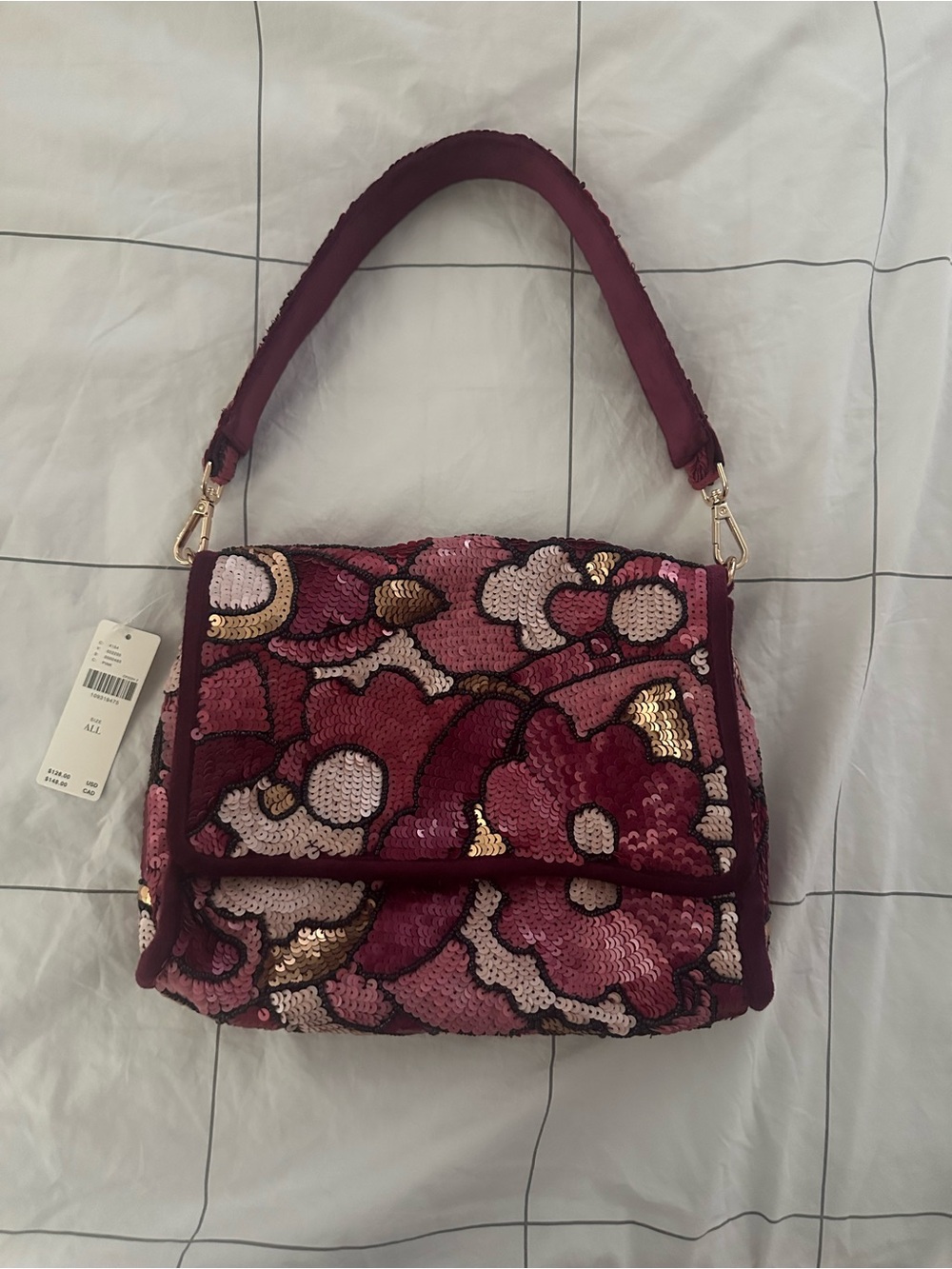 NWT Maeve Audra Embellished Shoulder Bag Pink Floral - Picture 4 of 7